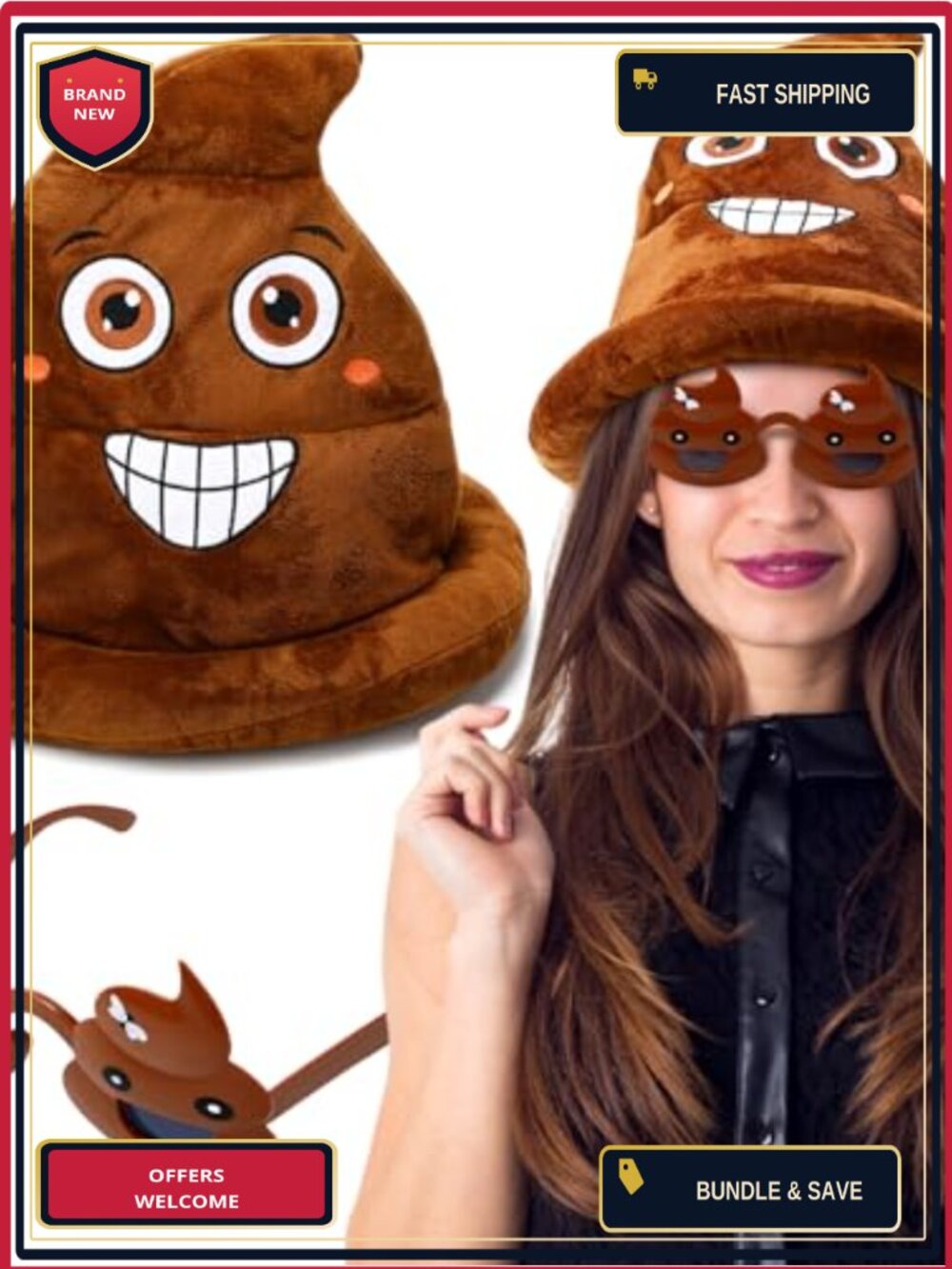 Poop Emoji Hat & Sunglasses Set Halloween Costume Accessory